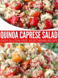 cooked quinoa cherry tomato and mozzarella salad in bowl
