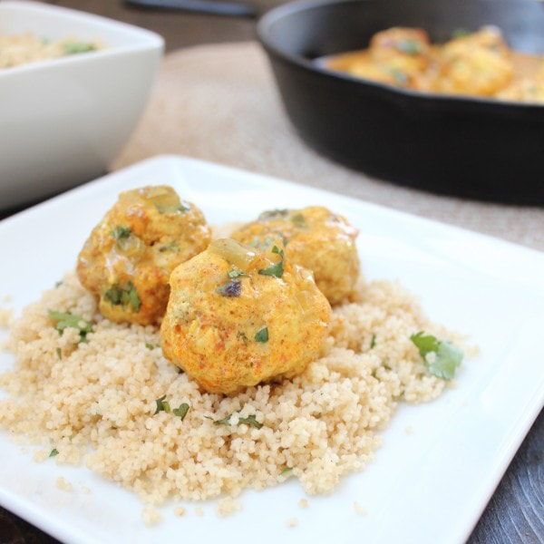 Chicken Curry Meatballs over Cilantro Couscous