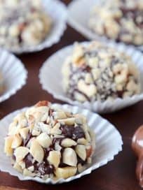 Chocolate bonbons rolled in chopped hazelnuts