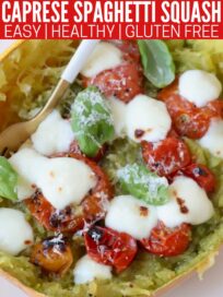 roasted spaghetti squash filled with tomatoes and mozzarella cheese