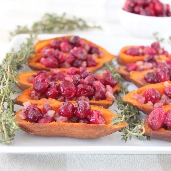 Gluten Free Cranberry Pancetta Sweet Potato Skins
