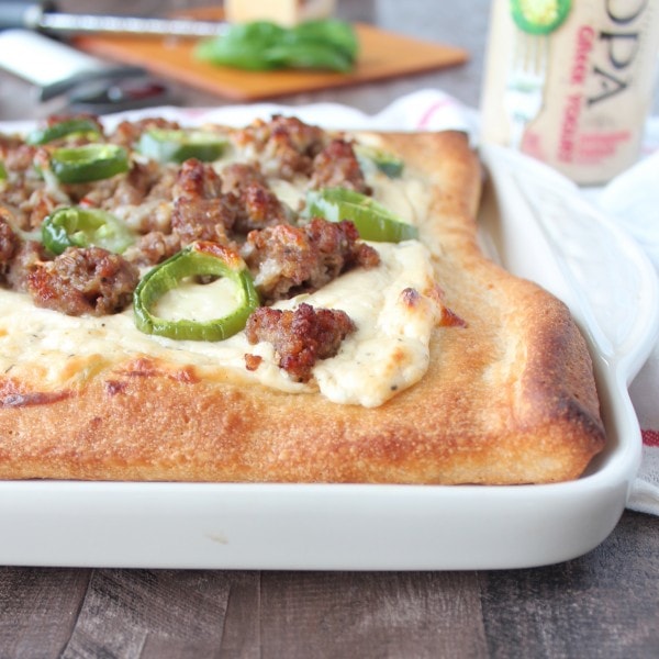 Jalapeno Sausage Pizza with 3 Cheese Jalapeno Ranch Sauce