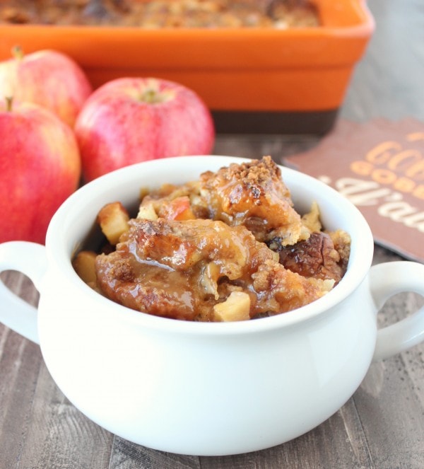 This fall inspired Caramel Apple Bread Pudding recipe is easy to make and delicious for breakfast, brunch or dessert!