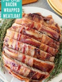 Sliced bacon wrapped meatloaf on plate