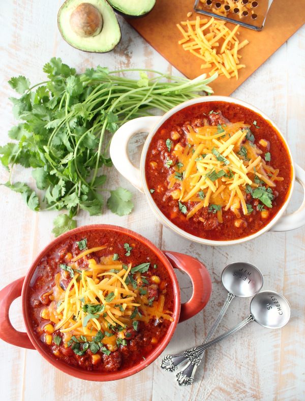 Chorizo sausage and corn chili is a spicy, flavorful slow cooker recipe, perfect for cool fall and winter days!