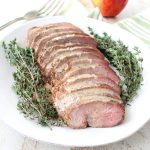 A boneless pork loin is cooked in a delicious combination of chipotle, nutmeg, cloves, maple syrup & apple juice in a sous vide or slow cooker.
