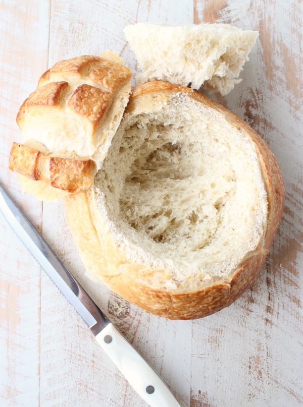 sourdough bread round with hollowed middle