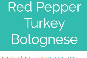 Roasted red peppers add a delicious flavor to this Turkey Bolognese recipe that's only 272 calories per serving, yet packs in 31 grams of protein per serving for a lean & healthy meal served with zucchini noodles or roasted spaghetti squash!