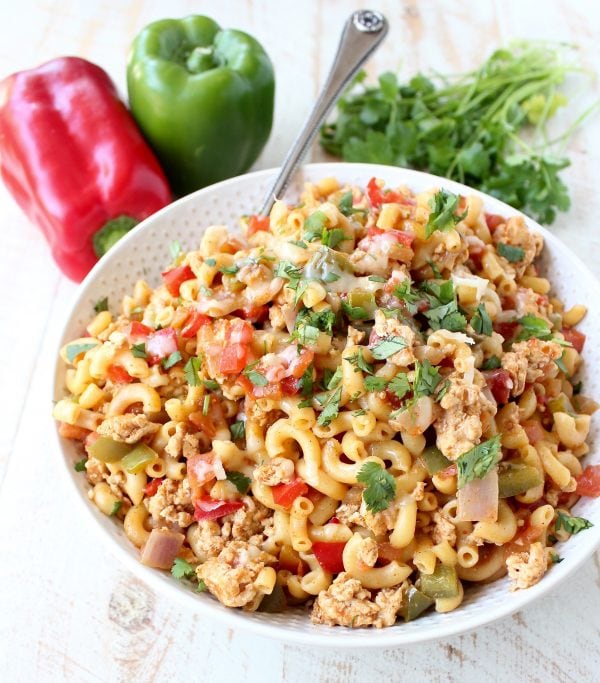 In one pot and only 29 minutes, prepare a delicious chicken fajita pasta dish that will easily become a weeknight family favorite! 