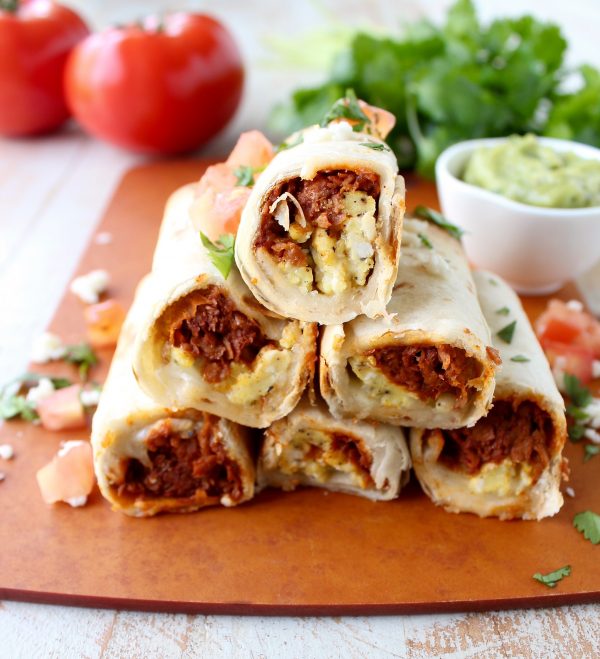 Breakfast Taquitos are the perfect easy breakfast recipe, made with chorizo, or soyrizo for vegetarians, scrambled eggs & pepper jack cheese!