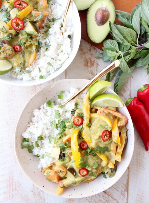 Avocado adds an extra rich, creamy flavor and texture to this Thai Green Curry Sauce, perfect for simmering with veggies in this Vegan Avocado Curry Recipe!