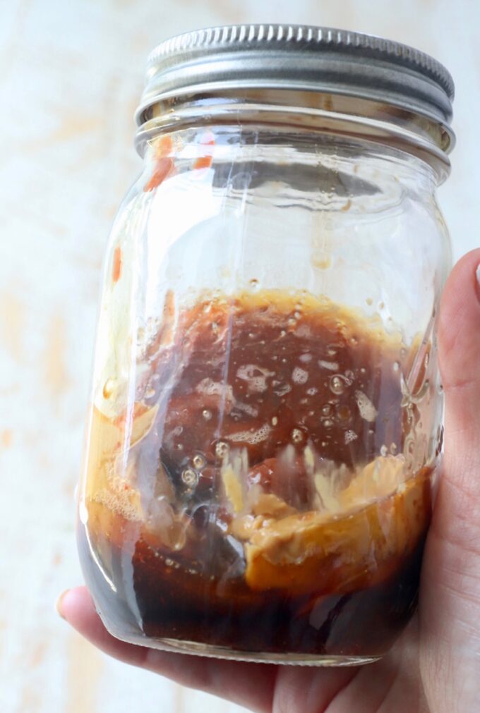 mason jar with ingredients inside for Pad Thai sauce