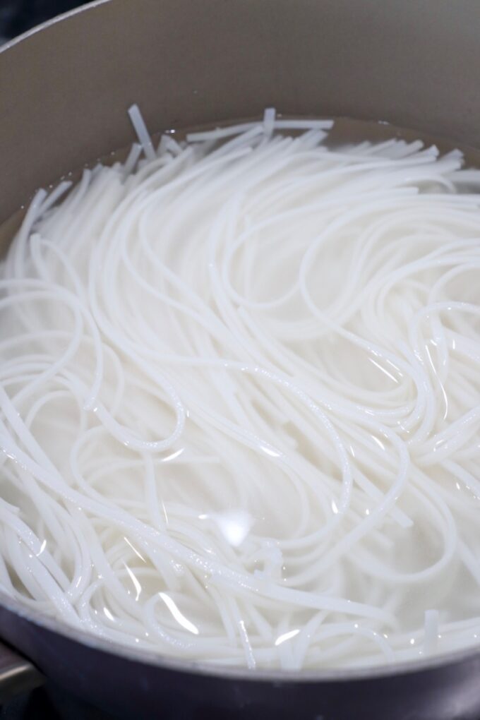 rice noodles in pot of water