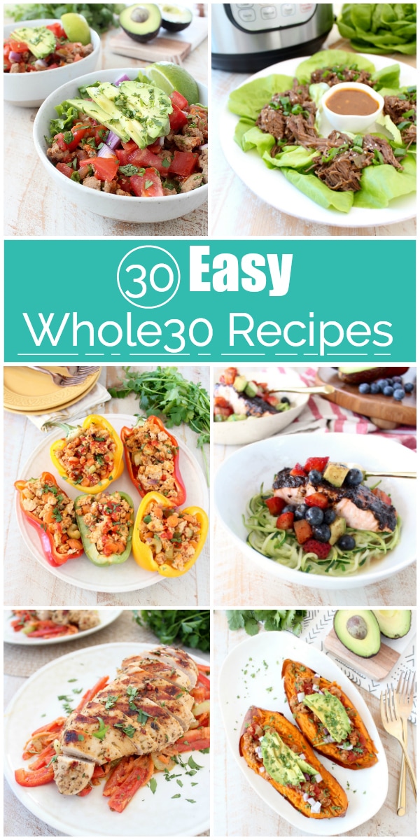 Check out these 30 easy Whole30 recipes that will make it simple to create healthy Whole30 meals, that also taste delicious! Plus, use the handy Whole30 shopping guide to grab everything you need to make these tasty recipes at home!