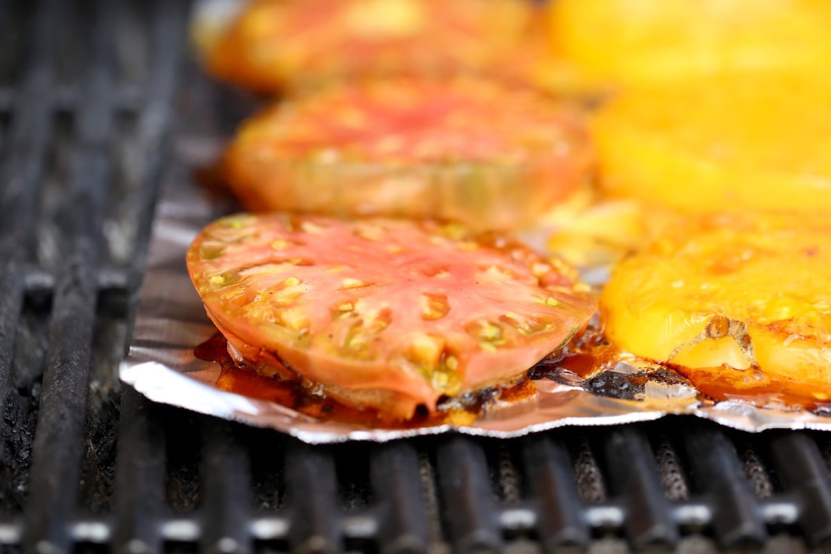 Grilled Heirloom Tomatoes on Non Stick Foil
