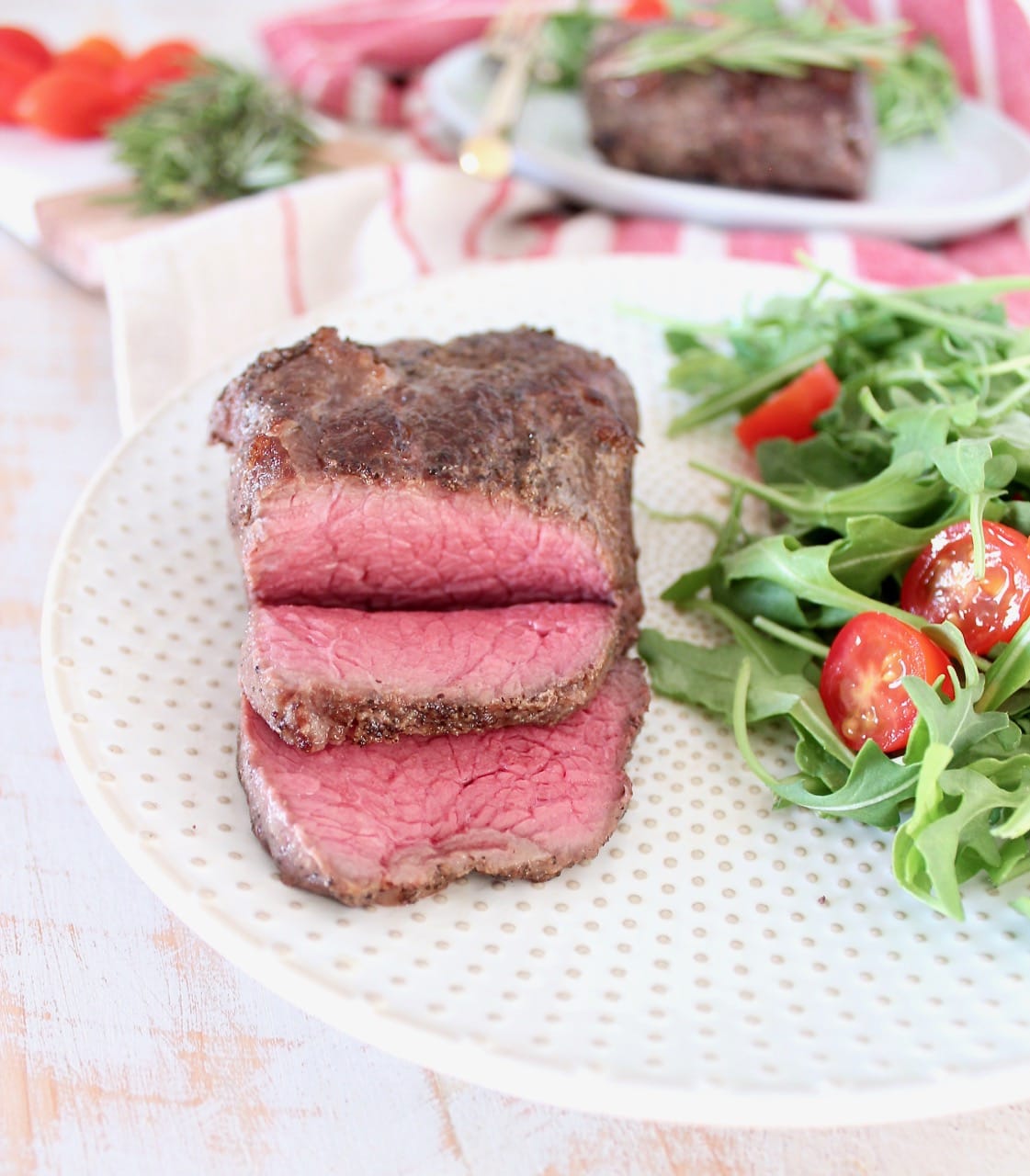 Medium Rare Sliced Sous Vide Steak Recipe with Side Salad
