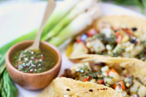 Vegan and gluten free Grilled Veggie Chimichurri Tacos