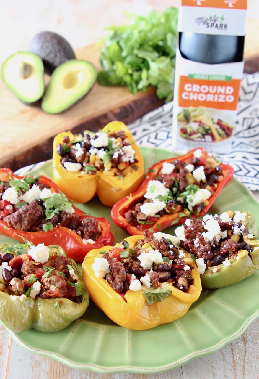 Grilled Stuffed Bell Peppers with Ground Chorizo, Cotija Cheese and Cilantro