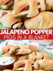 jalapeno popper pigs in a blanket on green plate