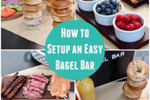 Collage of images showing bagel bar setup
