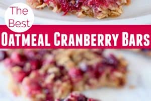 Oatmeal cranberry bars on plate with fork