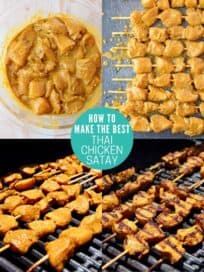 Collage showing how to make chicken satay