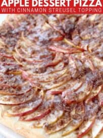 sliced apples on pizza with cinnamon streusel topping