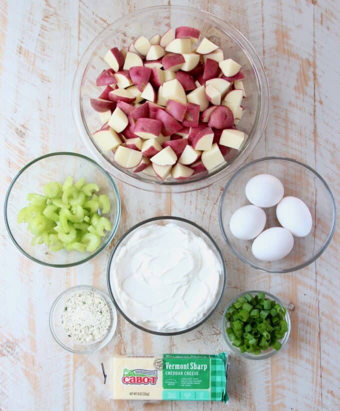 ingredients for cheddar ranch potato salad