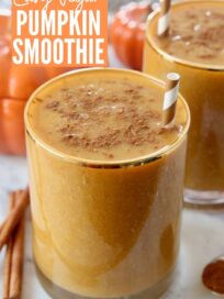 pumpkin smoothie in glass with straw