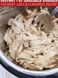 shredded chicken in instant pot with serving fork