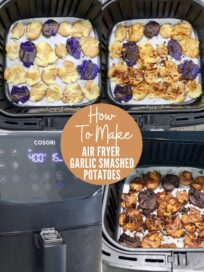 collage of images showing how to make smashed potatoes in an air fryer
