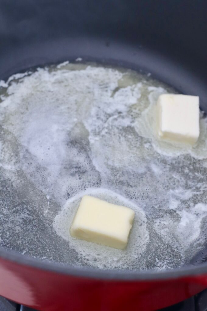 butter melting in cast iron pot