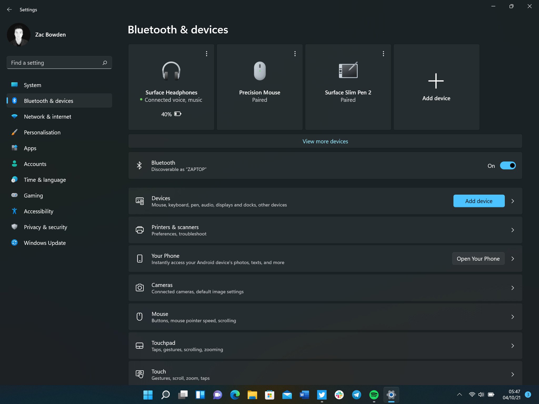 Windows 11 Review Bluetooth Settings