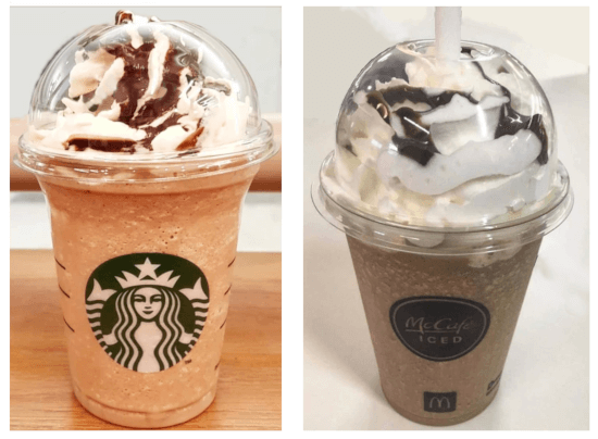 McCafè Frappe and Frappuccino drinks side-by-side