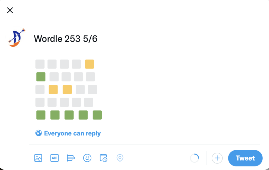 Wordle's game outcome emoji grid to be shared on social media.