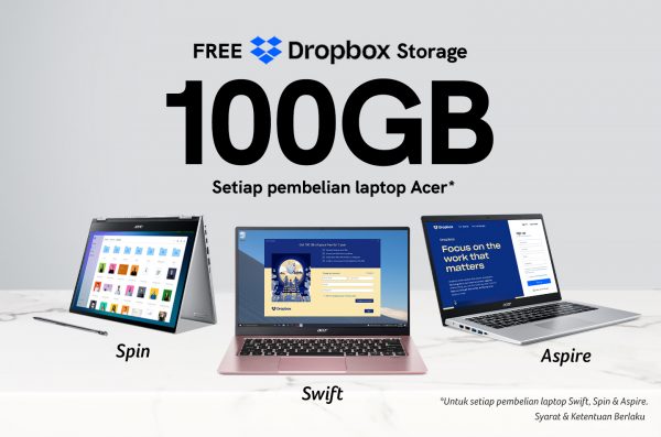 Dapatkan Free Storage Dropbox Sampai 100GB untuk Pengguna Laptop Acer!