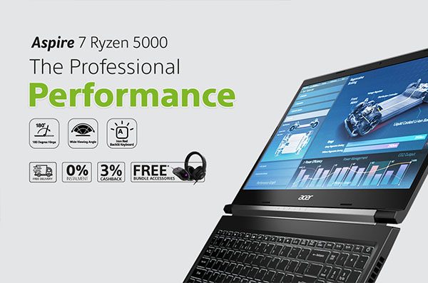 Acer Luncurkan Acer Aspire 7 Ryzen 5000, Laptop Performance untuk Mobile Creator