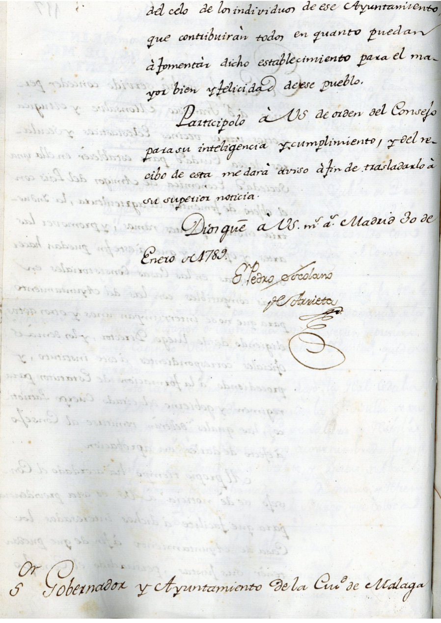 Carta de Don Pedro Escolano de Arrieta, escribano de Cámara y de Gobierno del Consejo Real de Castilla
