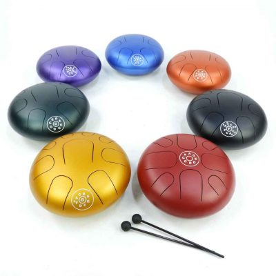 happy steel tongue drums in a variety of tunings