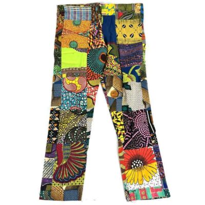 Brightly coloured traditional African patchwork performance pants