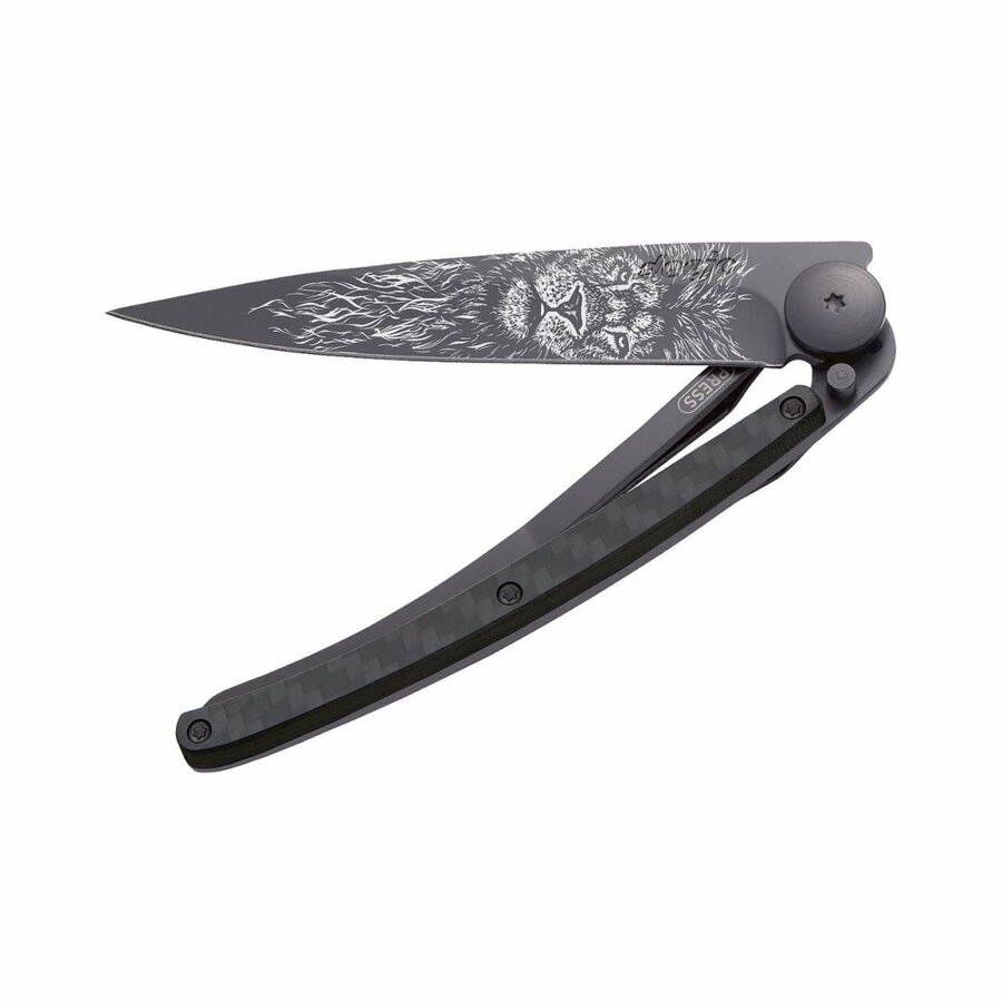 Kapesní nůž Deejo 1GC106 Tattoo black 37g Lion carbon