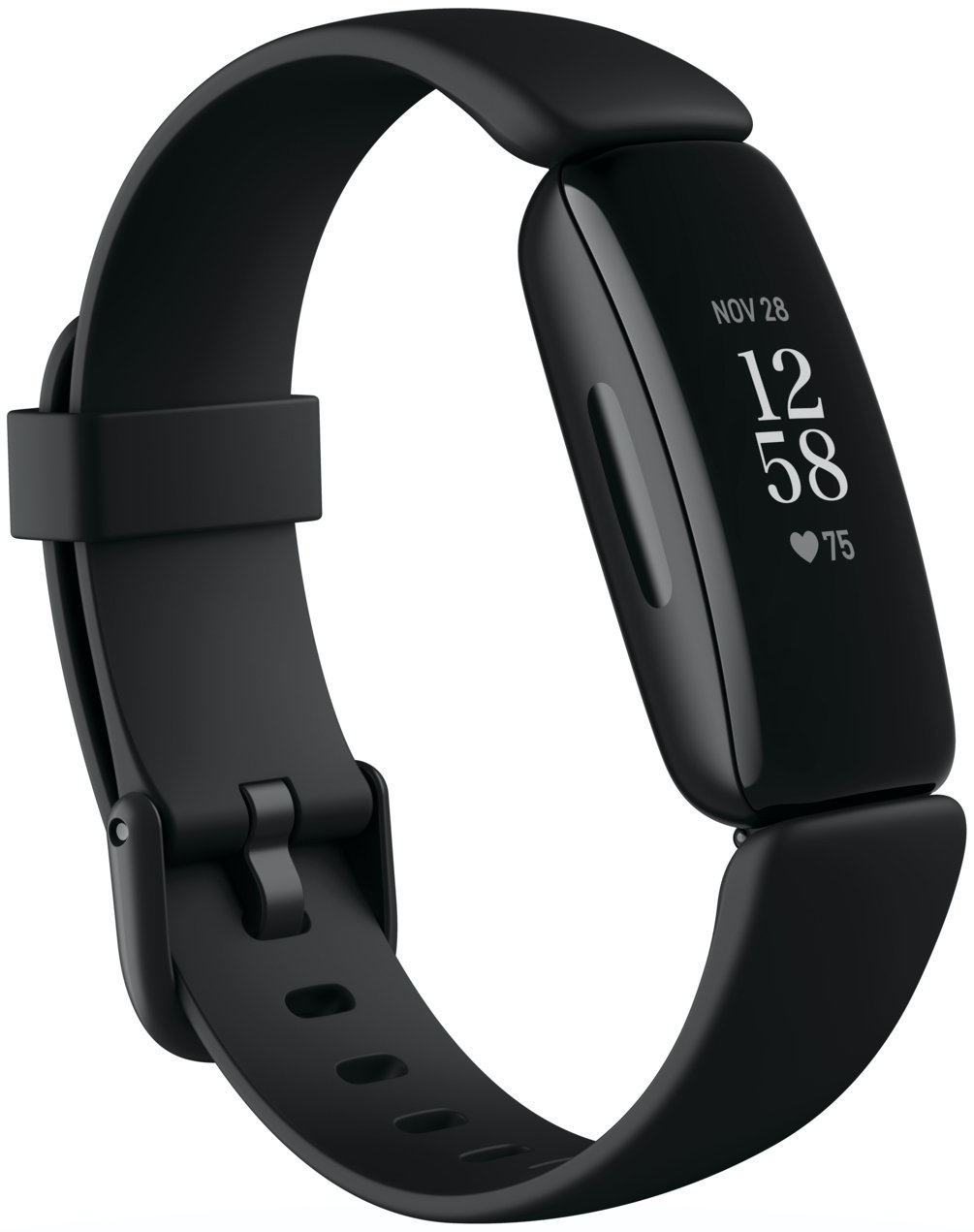 Product render of Fitbit Inspire 2, 3QTR view, in Black.