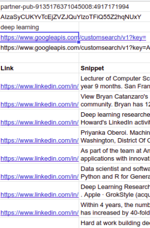 get linkedin search results in google sheets