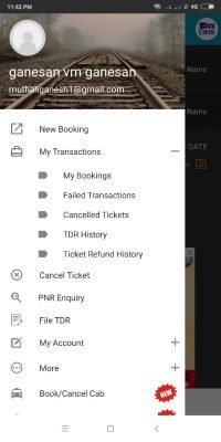 old booked ticket history in IRCTC website