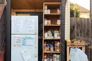 A community fridge in West Oakland is home to a variety of food options for local residents.