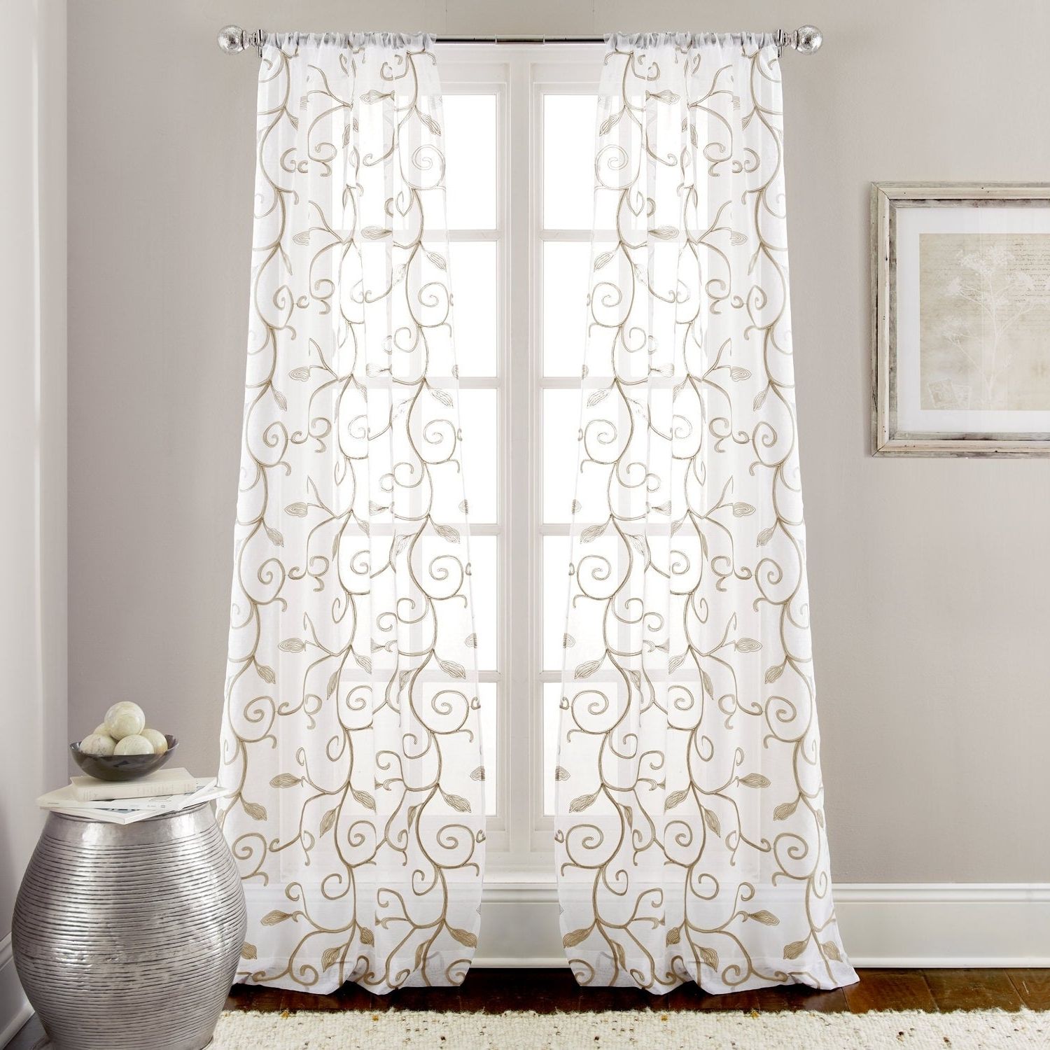 Featured Photo of Overseas Leaf Swirl Embroidered Curtain Panel Pairs