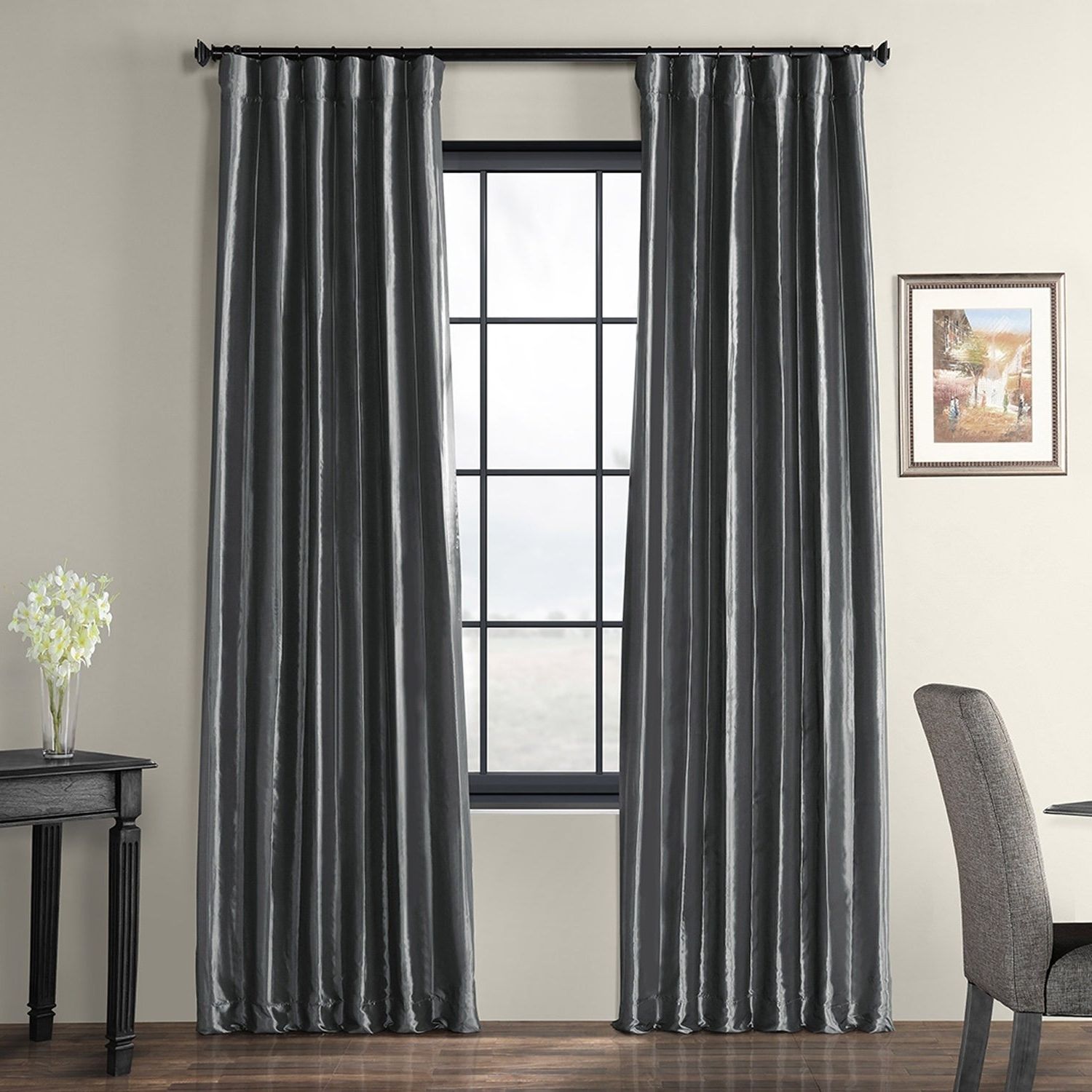 Featured Photo of Solid Faux Silk Taffeta Graphite Single Curtain Panels