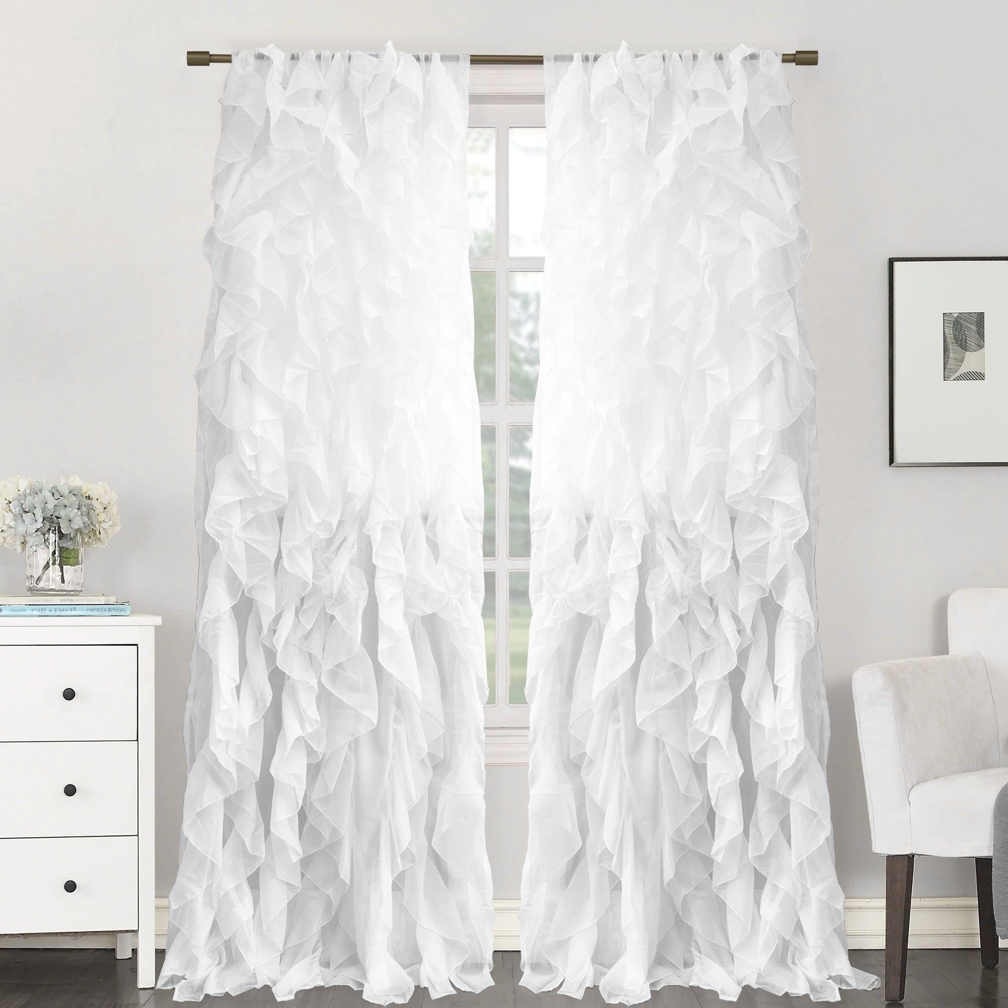 Featured Photo of Sheer Voile Waterfall Ruffled Tier Single Curtain Panels