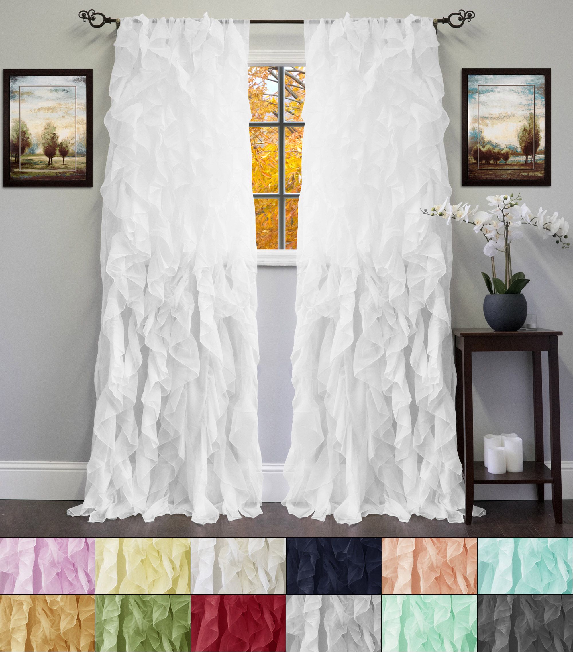Featured Photo of Chic Sheer Voile Vertical Ruffled Window Curtain Tiers