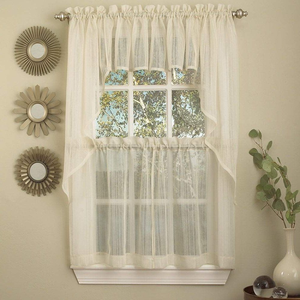 Featured Photo of Ivory Micro Striped Semi Sheer Window Curtain Pieces